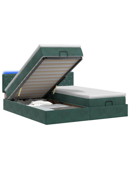 Letto Ottomano con Materasso e LED Verde Scuro 180 x 200 cm