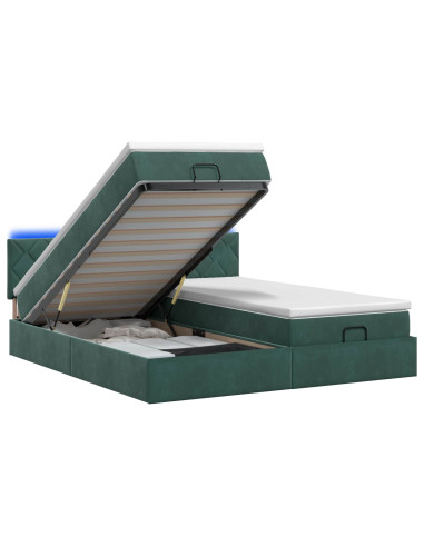 Letto Ottomano con Materasso e LED Verde Scuro 160 x 200 cm