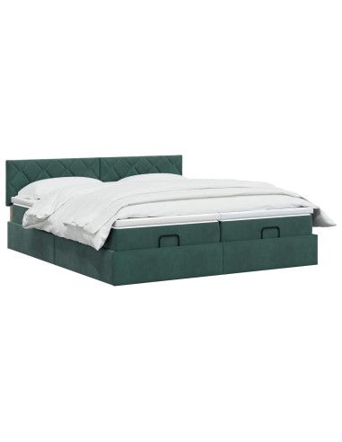 Letto Ottomano con Materasso e LED Verde Scuro 160 x 200 cm