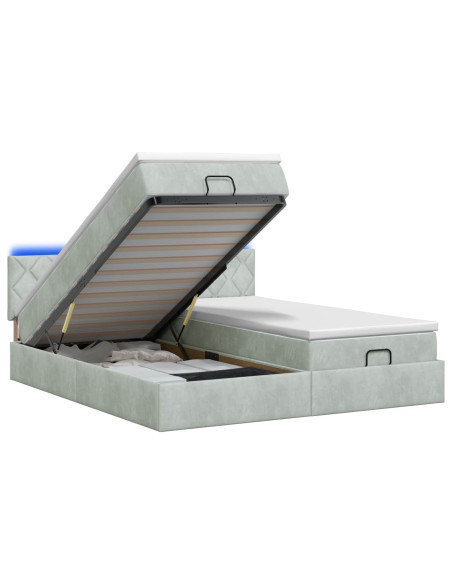 Letto Ottomano con Materasso e LED Grigio Chiaro 200 x 200 cm