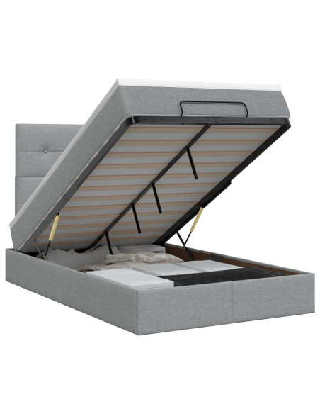 Letto ottomano con materasso Grigio Chiaro 120 x 190 cm Tessuto