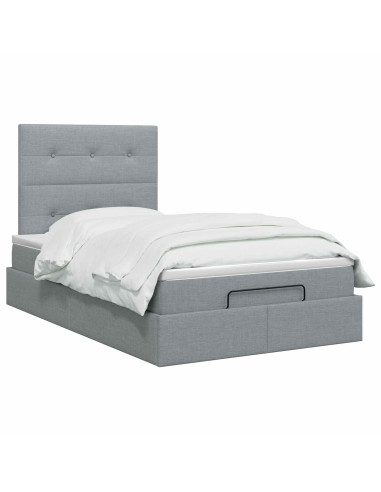 Letto ottomano con materasso Grigio Chiaro 120 x 200 cm Tessuto