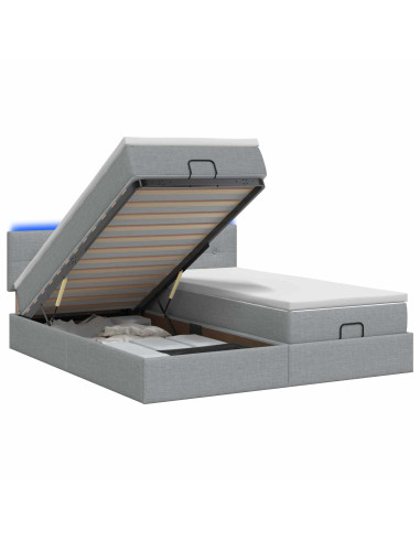 Letto Ottomano con Materasso e LED Grigio Chiaro 200 x 200 cm
