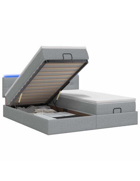 Letto Ottomano con Materasso e LED Grigio Chiaro 200 x 200 cm