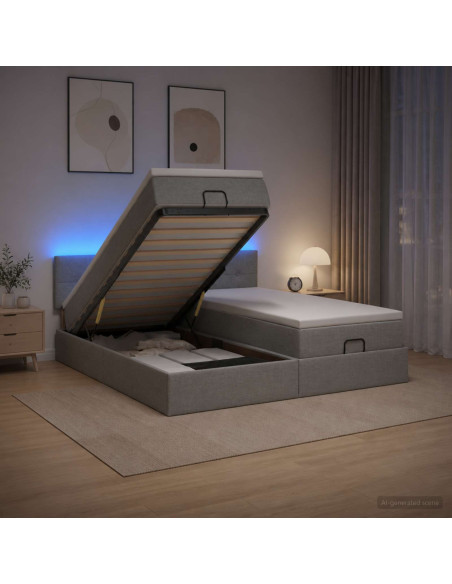 Letto Ottomano con Materasso e LED Grigio Chiaro 200 x 200 cm