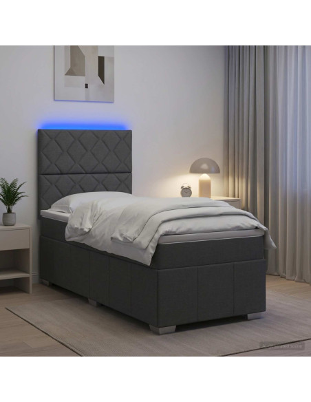 Letto Box Spring LED con Materasso Grigio Scuro 100 x 200 cm