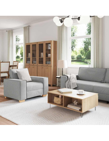 Divano 3 pz Grigio Nuvola Tessuto misto lino
