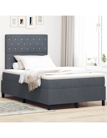 Letto a Sorgente LED Grigio scuro 120 x 190 cm Velluto