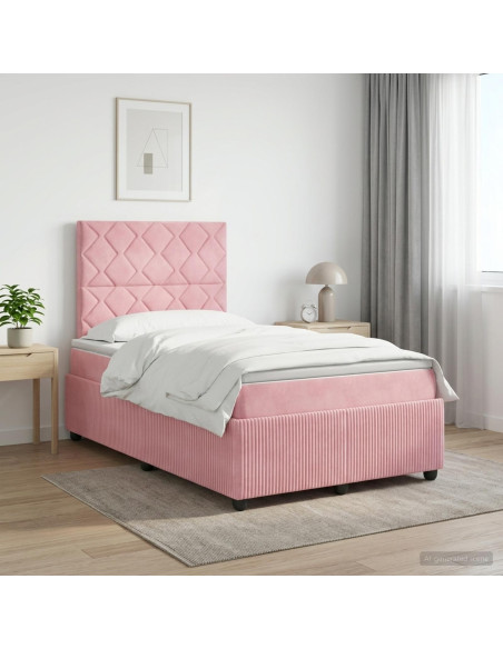 Letto box spring con materasso Rosa 120 x 200 cm Velluto