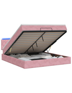 Letto Ottomano con Materasso e LED Rosa 140 x 200 cm Velluto 2