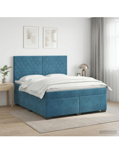 Letto box spring con materasso Blu 180 x 200 cm Velluto