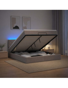 Letto Ottomano con Materasso e LED Tortora 180 x 200 cm Tessuto