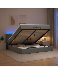 Letto Ottomano con Materasso e LED Grigio Scuro 200 x 200 cm