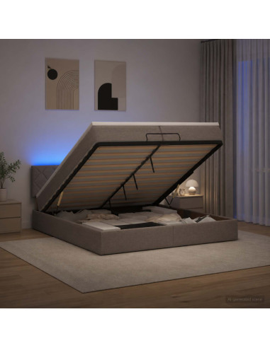 Letto Ottomano con Materasso e LED Tortora 200 x 200 cm Tessuto