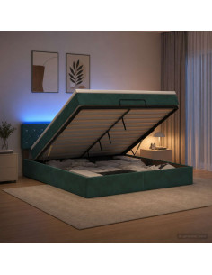 Letto Ottomano con Materasso e LED Verde Scuro 180 x 200 cm