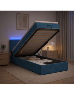 Letto Ottomano con Materasso e LED Blu scuro 80 x 200 cm