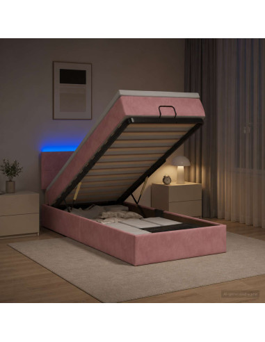 Letto Ottomano con Materasso e LED Rosa 80 x 200 cm Velluto