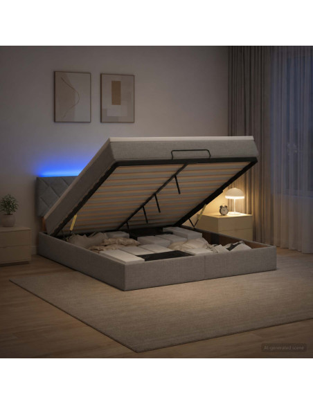 Letto Ottomano con Materasso e LED Grigio Chiaro 140 x 200 cm