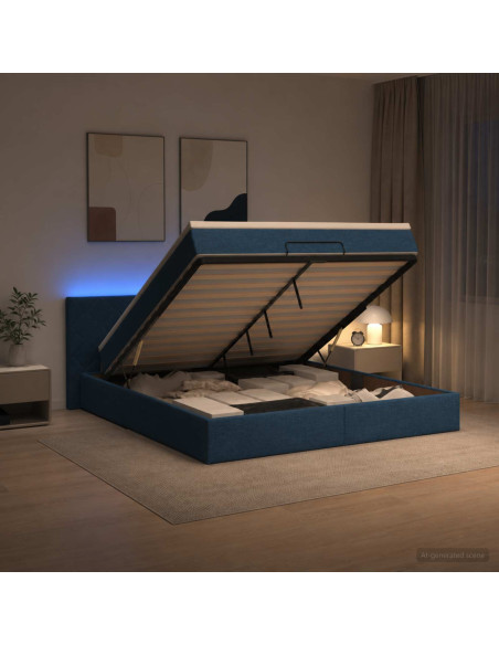 Letto Ottomano con Materasso e LED Blu 160 x 200 cm Tessuto