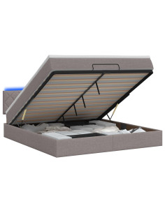 Letto Ottomano con Materasso e LED Tortora 180 x 200 cm Tessuto 2