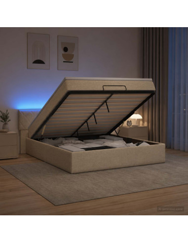 Letto Ottomano con Materasso e LED Crema 180 x 200 cm Tessuto