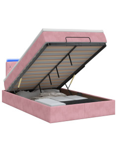 Letto Ottomano con Materasso e LED Rosa 120 x 200 cm Velluto 2