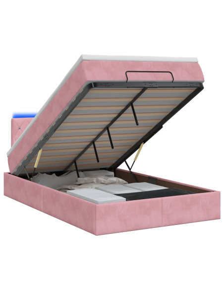 Letto Ottomano con Materasso e LED Rosa 120 x 200 cm Velluto