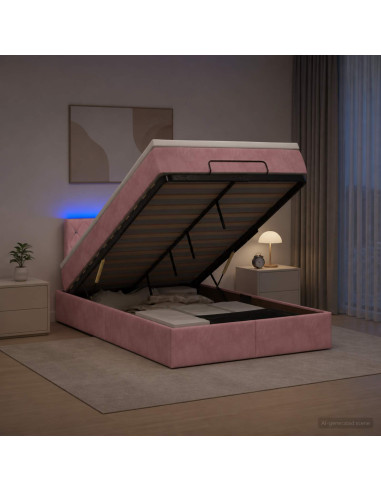 Letto Ottomano con Materasso e LED Rosa 120 x 200 cm Velluto
