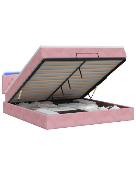 Letto Ottomano con Materasso e LED Rosa 160 x 200 cm Velluto