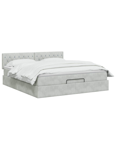 Letto Ottomano con Materasso e LED Grigio Chiaro 180 x 200 cm