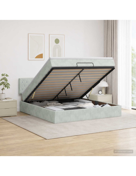 Letto Ottomano con Materasso e LED Grigio Chiaro 180 x 200 cm