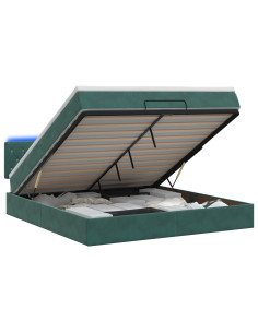 Letto Ottomano con Materasso e LED Verde Scuro 180 x 200 cm 2