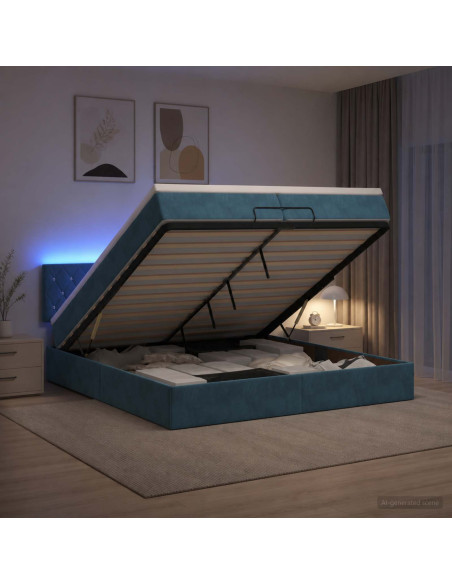 Letto Ottomano con Materasso e LED Blu scuro 200 x 200 cm
