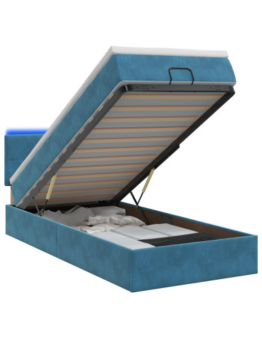 Letto Ottomano con Materasso e LED Blu scuro 80 x 200 cm