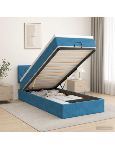 Letto Ottomano con Materasso e LED Blu scuro 80 x 200 cm