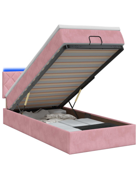 Letto Ottomano con Materasso e LED Rosa 90 x 190 cm Velluto