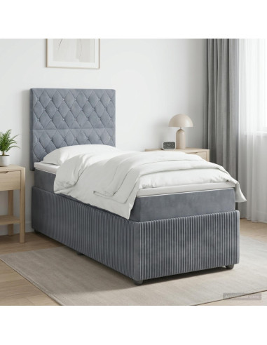 Letto Box Spring LED con Materasso Grigio Scuro 100 x 200 cm