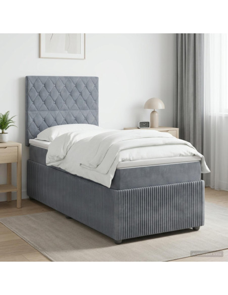 Letto Box Spring LED con Materasso Grigio Scuro 100 x 200 cm