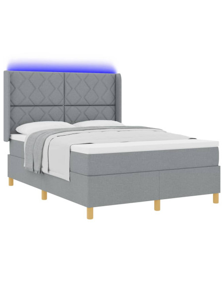 Letto a molle con testiera Grigio chiaro 140 x 190 cm Tessuto