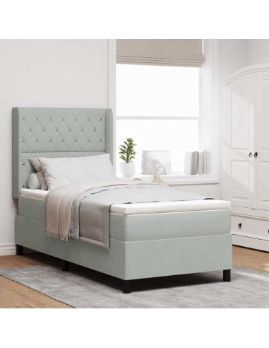 Letto a molle con materasso Grigio chiaro 90 x 190 cm Velluto