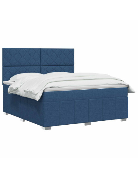 Letto Box Spring LED con Materasso Blu 140 x 190 cm Tessuto