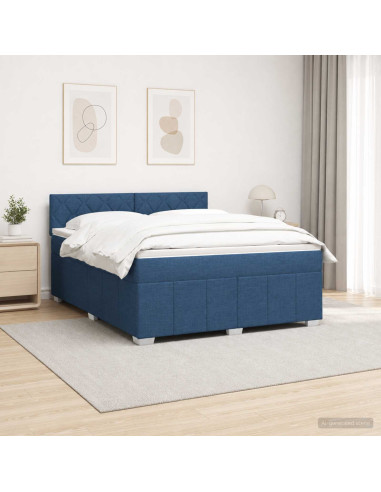 Letto Box Spring LED con Materasso Blu 140 x 190 cm Tessuto