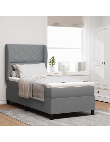 Letto a molle con testiera Grigio chiaro 90 x 190 cm Tessuto