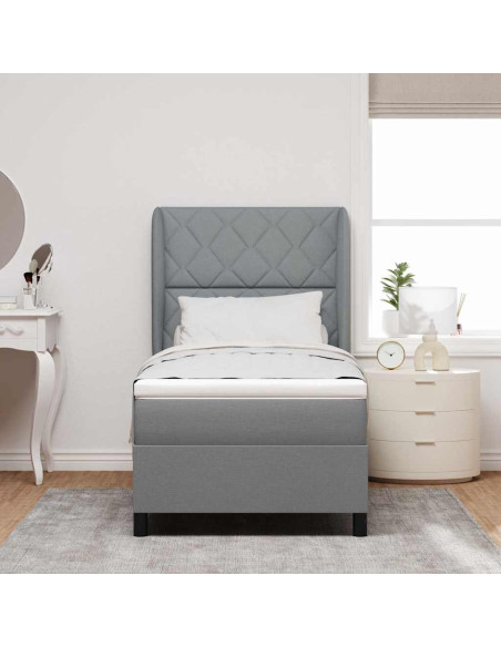 Letto a molle con testiera Grigio chiaro 90 x 190 cm Tessuto