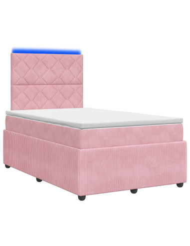 Letto Box Spring LED con Materasso Rosa 120 x 200 cm Velluto