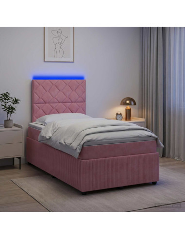 Letto Box Spring LED con Materasso Rosa 120 x 200 cm Velluto