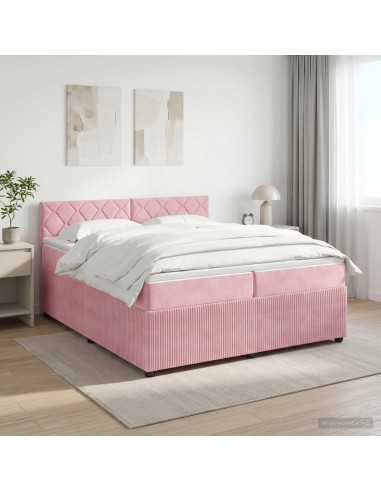 Letto box spring con materasso Rosa 200 x 200 cm Velluto