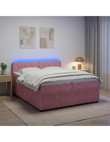 Letto box spring con materasso Rosa 200 x 200 cm Velluto
