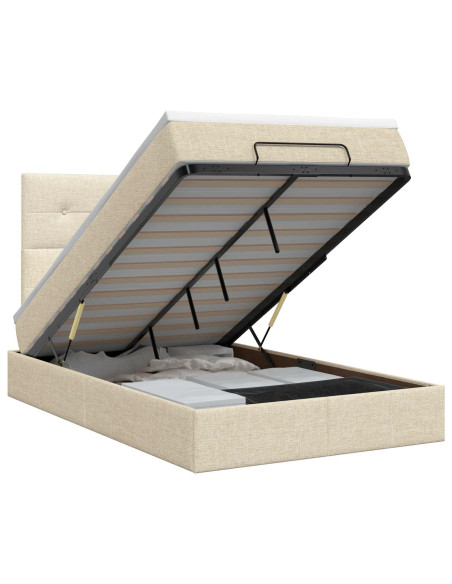 Letto ottomano con materasso Crema 120 x 190 cm Tessuto