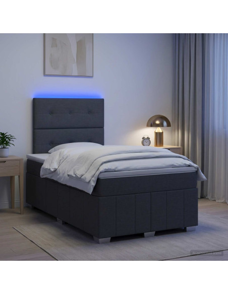 Letto Box Spring LED con Materasso Grigio Scuro 120 x 200 cm